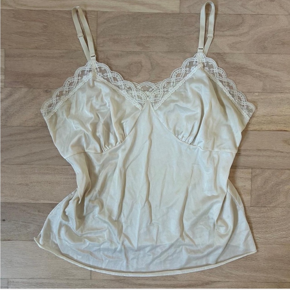 Cream Lace Trim Camisole Top Classic Nude Cami Vintage Tank
